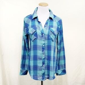 Rails plaid button down shirt aqua blue purple Cotton Women's Size XS